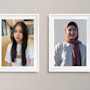 This image features framed photos of Amina and Khadicha, two female international students from Kazakhstan and Kyrgyzstan, respectively, side by side.