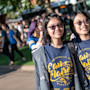 This photo shows two female Asian students standing outside on campus at the University of Wisconsin-Eau Claire