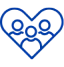 A line drawing of a heart with three people inside
