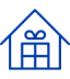 A line drawing of a house with a wrapped gift inside
