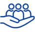 A line drawing of a hand with three people in them