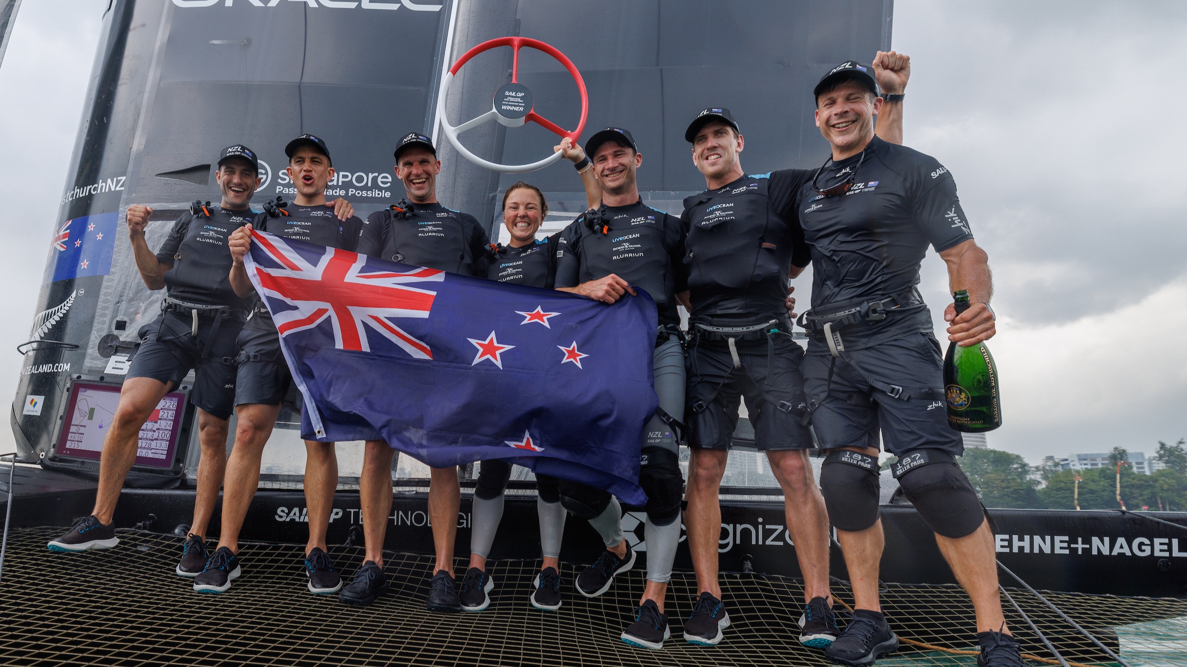Season 3 // Singapore Sail Grand Prix // New Zealand celebrate on board 