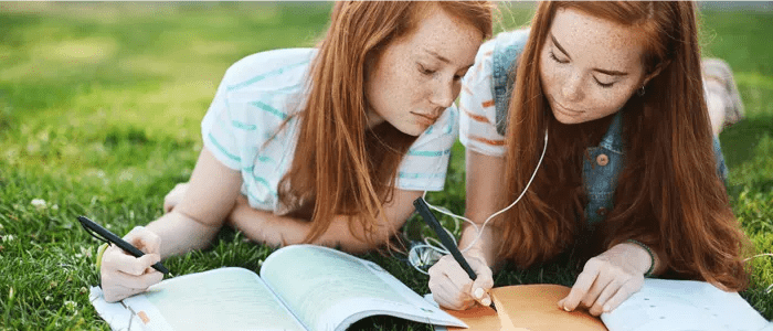 Girls studying together