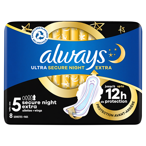 Serviettes hygiéniques avec ailettes Always Ultra Secure Night Extra (Taille 5)