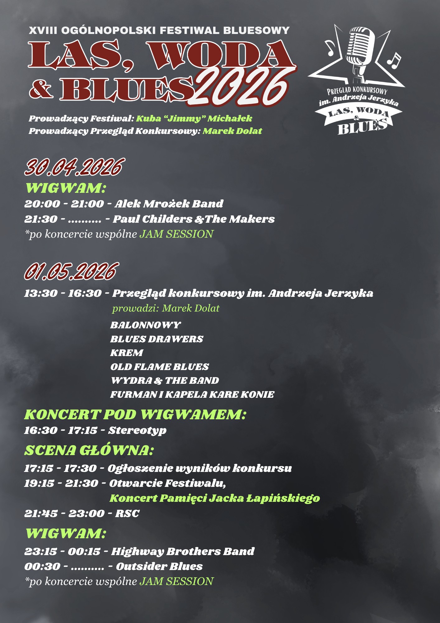 Harmonogram Las Woda & Blues!