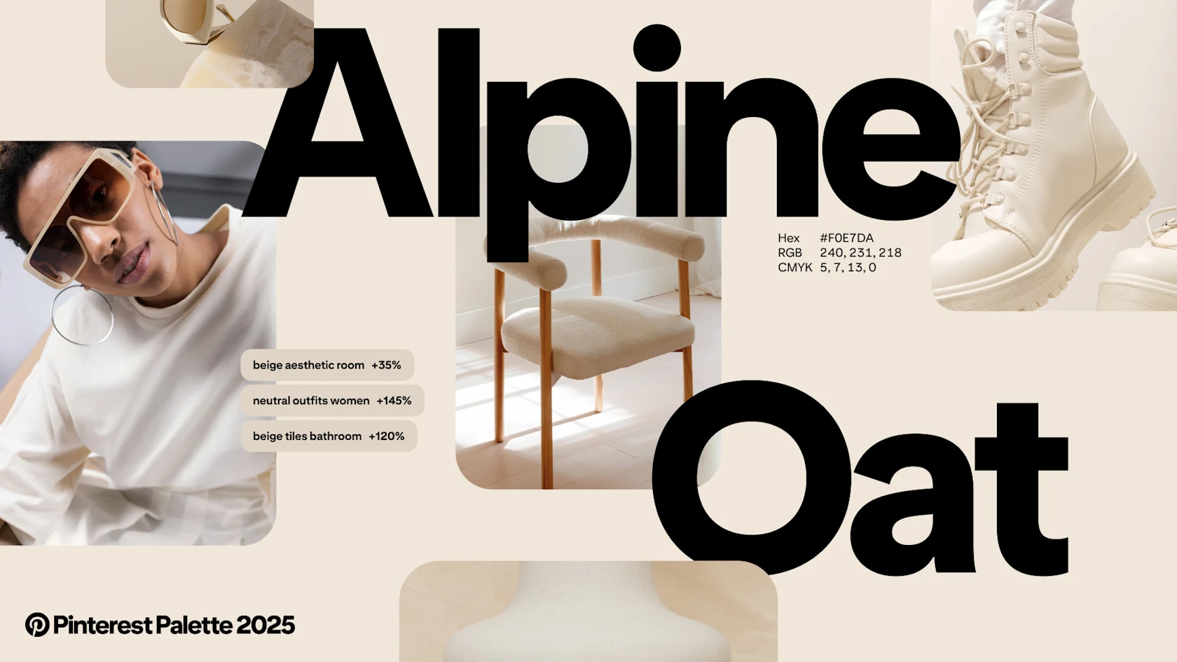 The words "Alpine Oat" over beige images and Pinterest searches