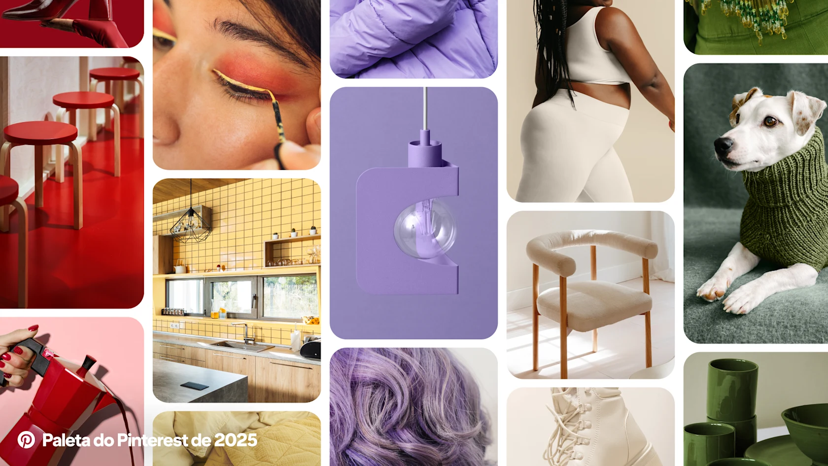 Uma colagem de imagens representando as cinco cores da paleta do Pinterest