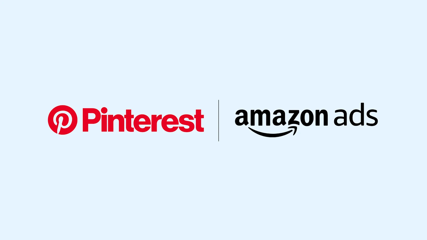 Pinterest's logo and Amazon Ads' logo are displayed together over a blue background, signifying the brand partnership