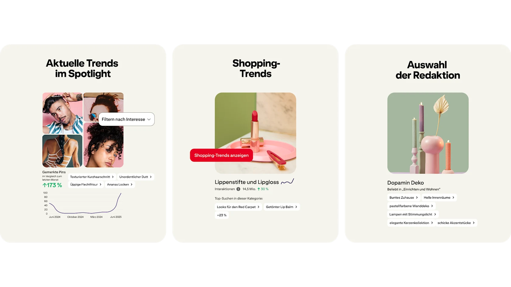 Three sections highlight how the Pinterest Trend Tool helps advertisers
