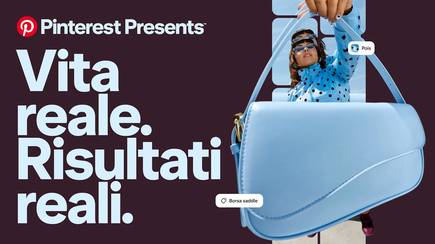 Pinterest Presents: Vita reale. Risultati concreti per i brand. Donna con borsa e tag per lo shopping.