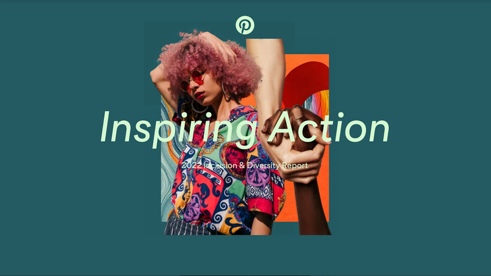 Die Worte „Inspiring Action“ werden über einer Collage von Bildern angezeigt, die von Pinterest inspirierte Mode-, Beauty-, Food- und Lifestyle-Trends zeigen