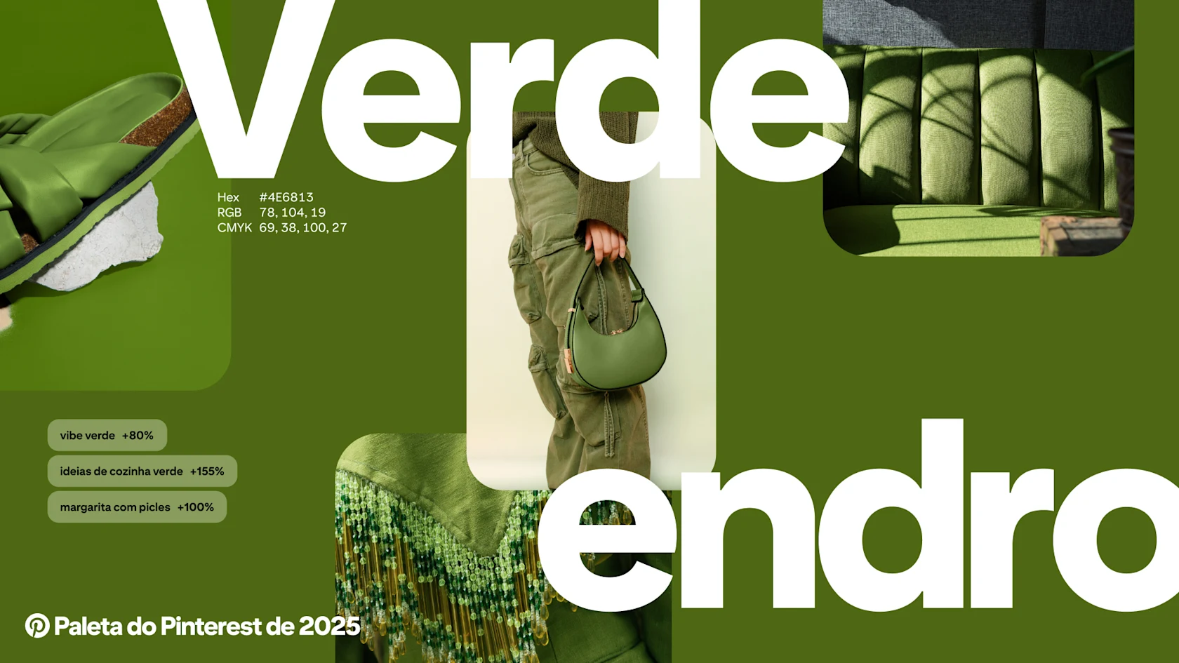 As palavras "verde endro" sobre um conjunto de imagens e Pins do Pinterest em verde