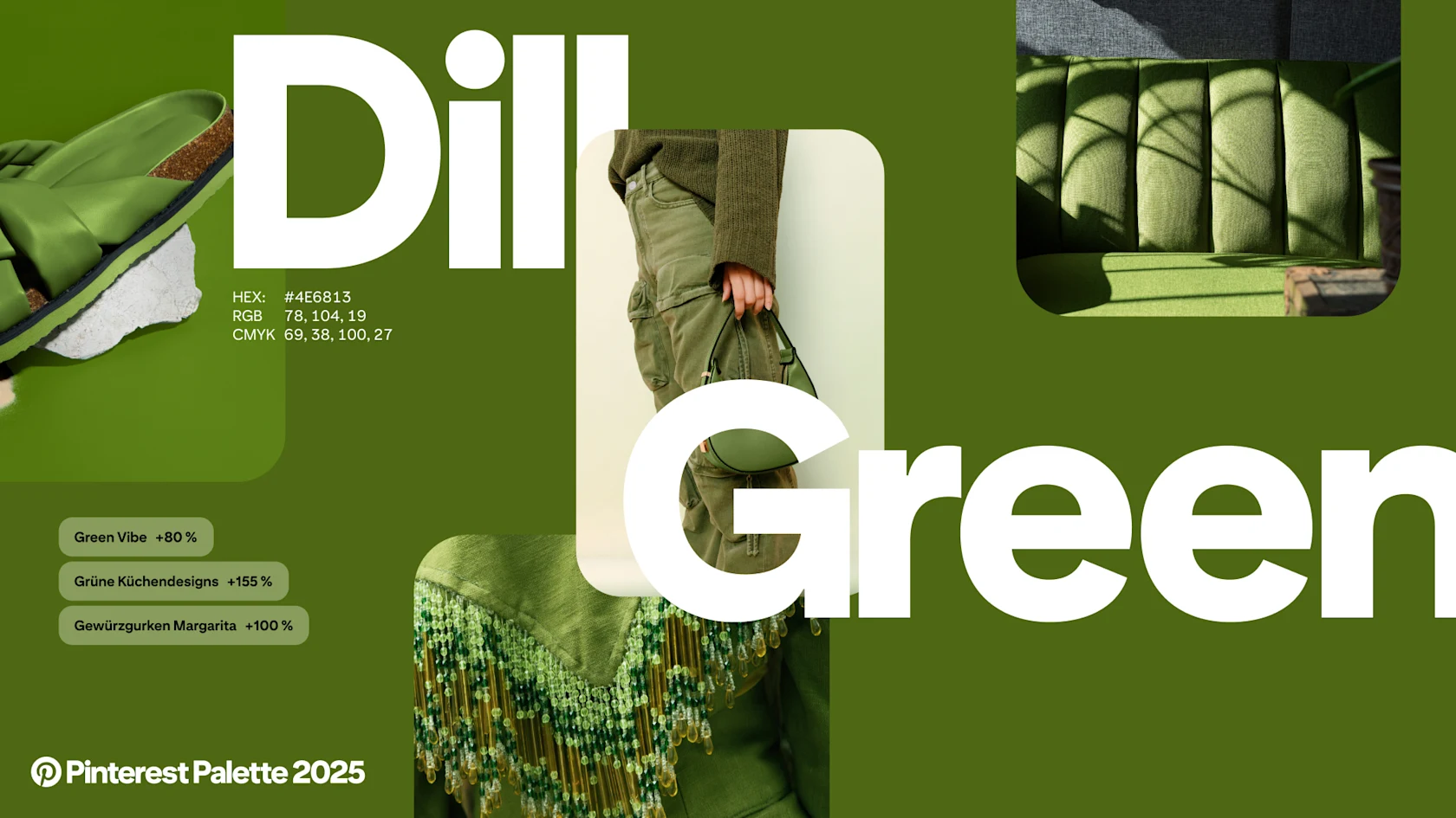 Die Wörter „Dill Green“ über grünen Bildern und Pinterest-Pins