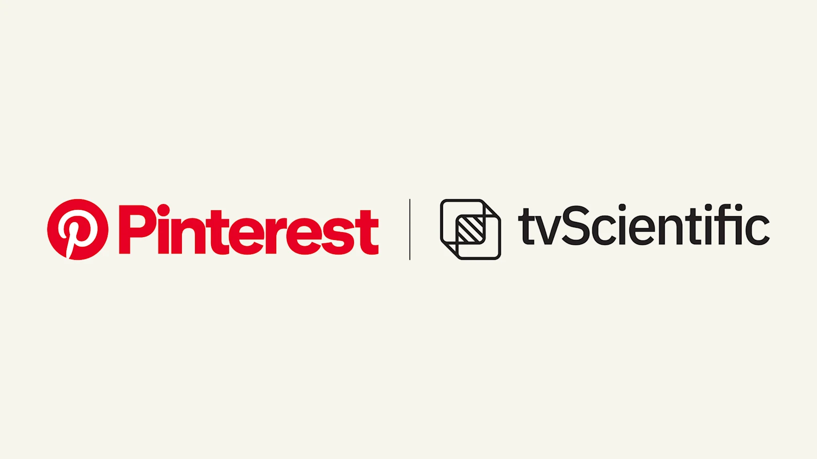 The Pinterest and tvScientific wordmarks appear on a beige background.