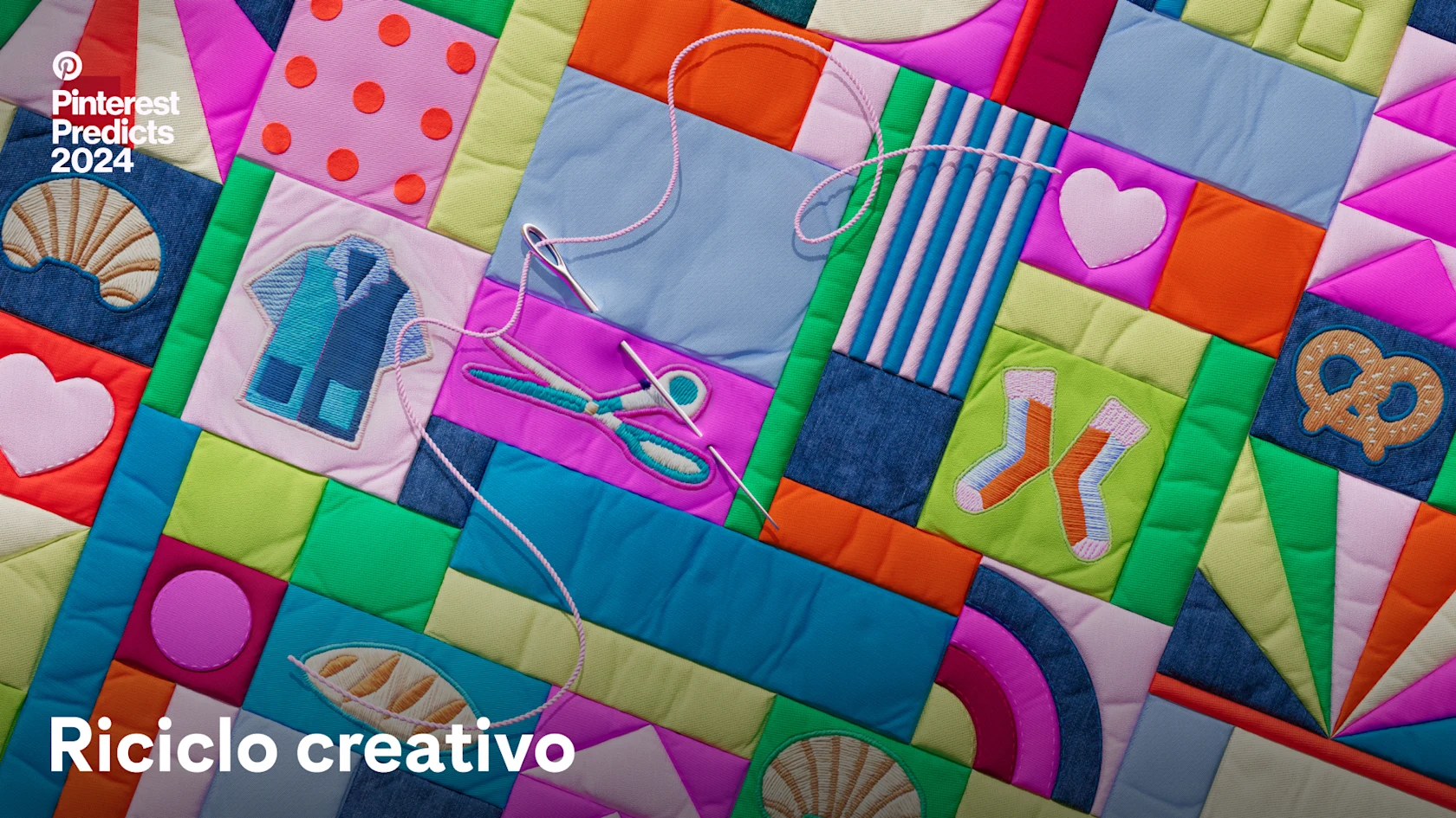 diversi tessuti, colori e motivi sono intrecciati insieme in una trapunta patchwork