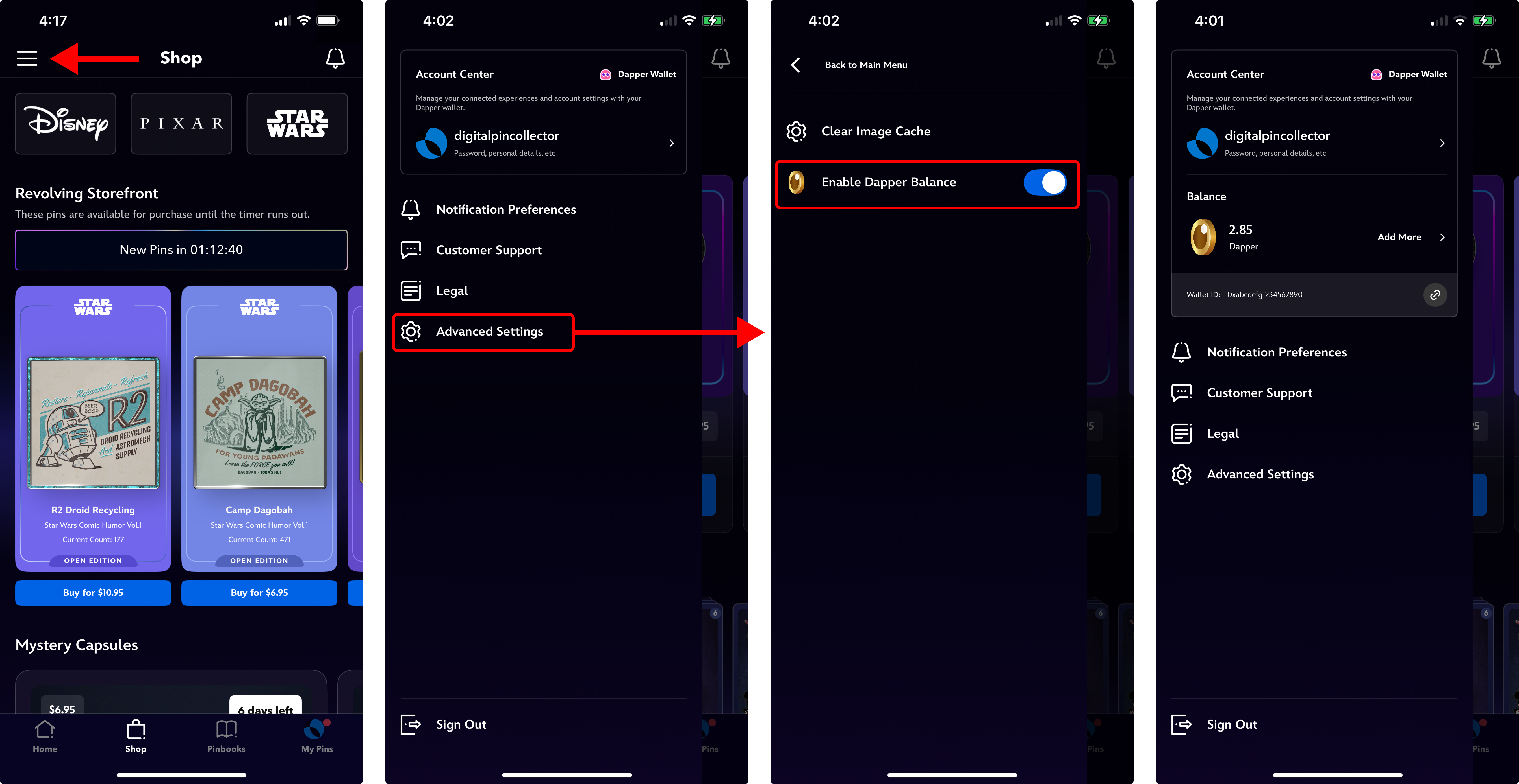 New in-app Dapper Balance