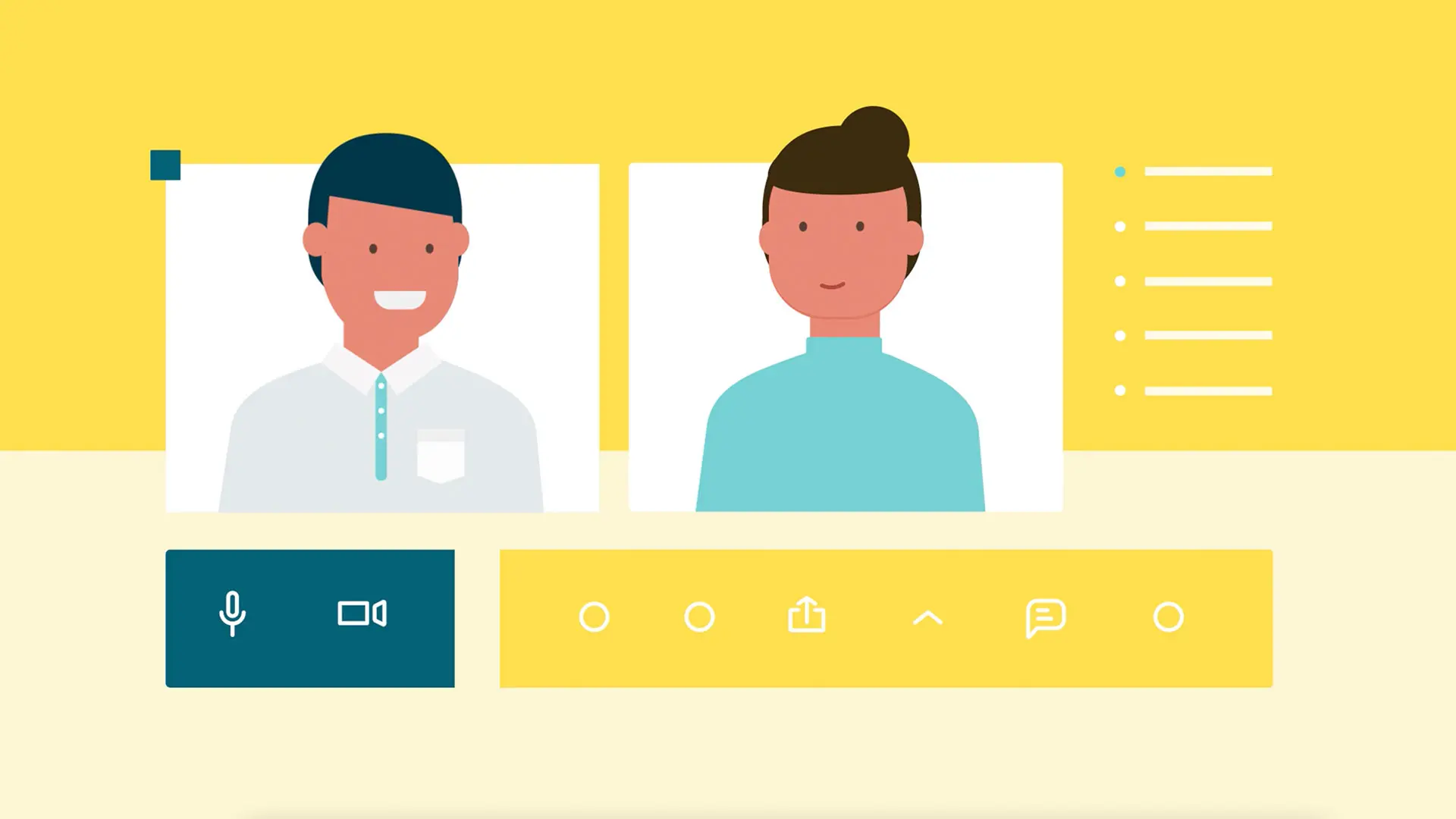 An animated financial advisor smiles on a video call from a laptop in a home office, in Sunlife's yellow and teal.