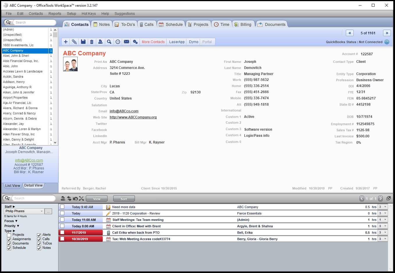 A screenshot of the client view in OfficeTools WorkSpace