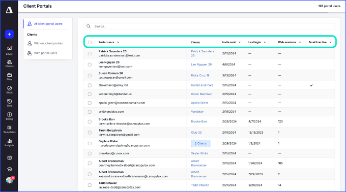 canopy client portal admin view