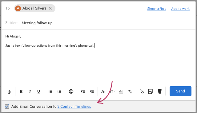 Add email to timeline - from compose