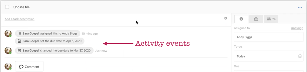 Due date change activity event