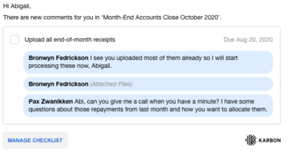 Client Task comment email