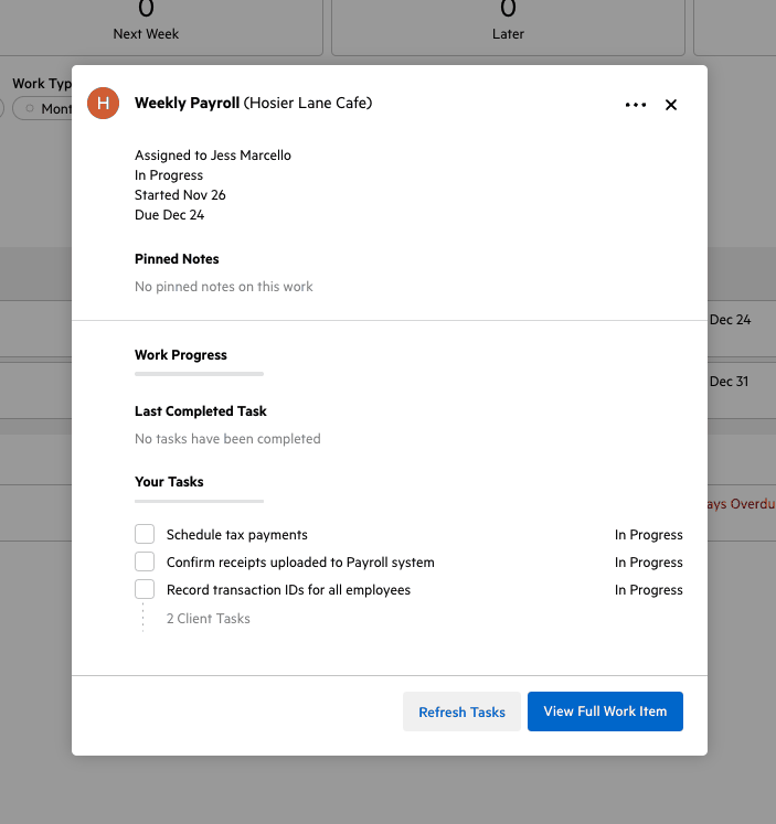 Mark tasks complete in work overlay in My Week in Karbon