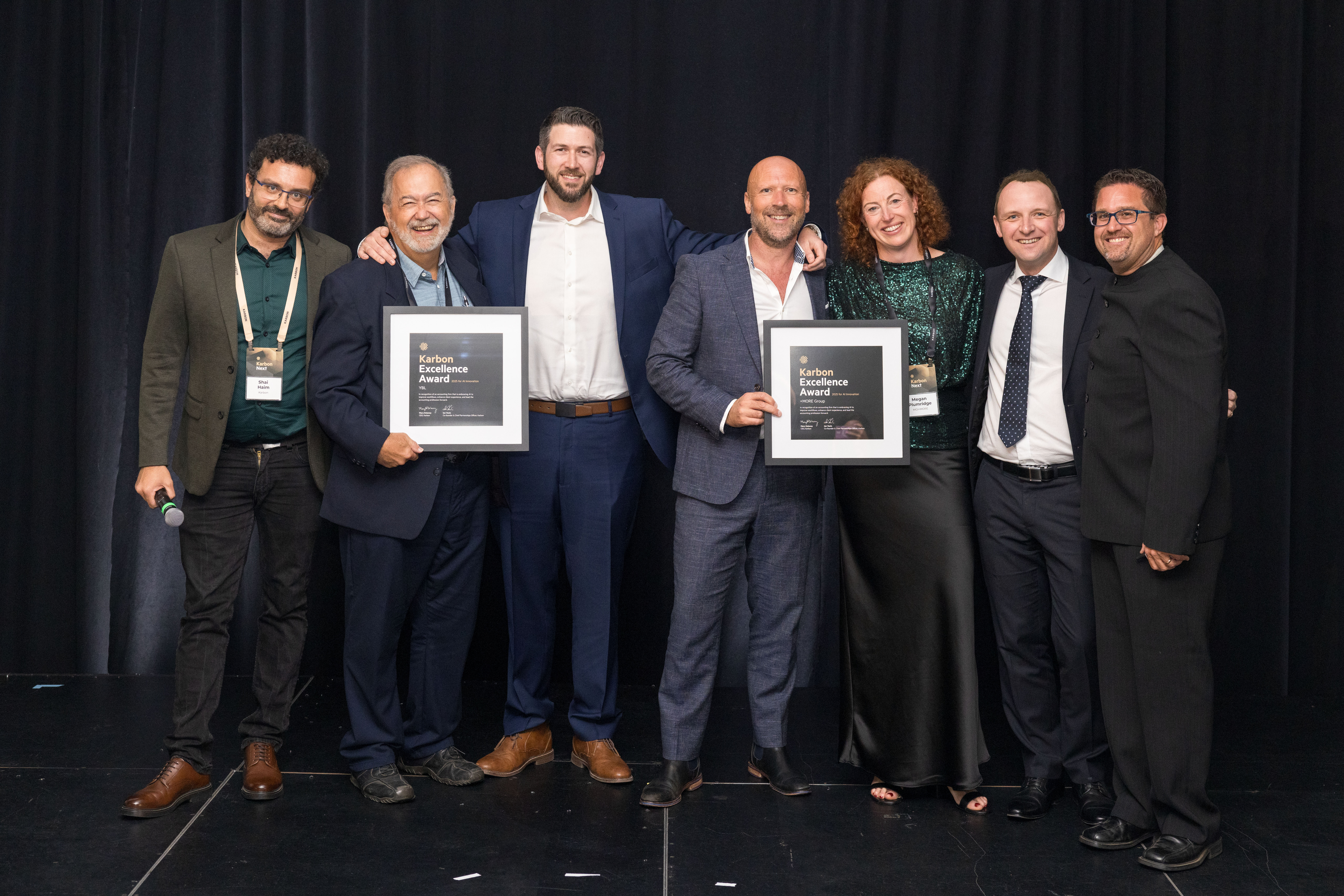 Karbon Excellence Award Winners for AI Innovation: +MORE Group & and YBL, flanked by Shai Haim (Karbon CTO) and Ian Vacin (Karbon Co-Founder & Chief Partnerships Officer) Karbon Excellence Award Winners for AI Innovation: +MORE Group & and YBL, flanked by Shai Haim (Karbon CTO) and Ian Vacin (Karbon Co-Founder & Chief Partnerships Officer)