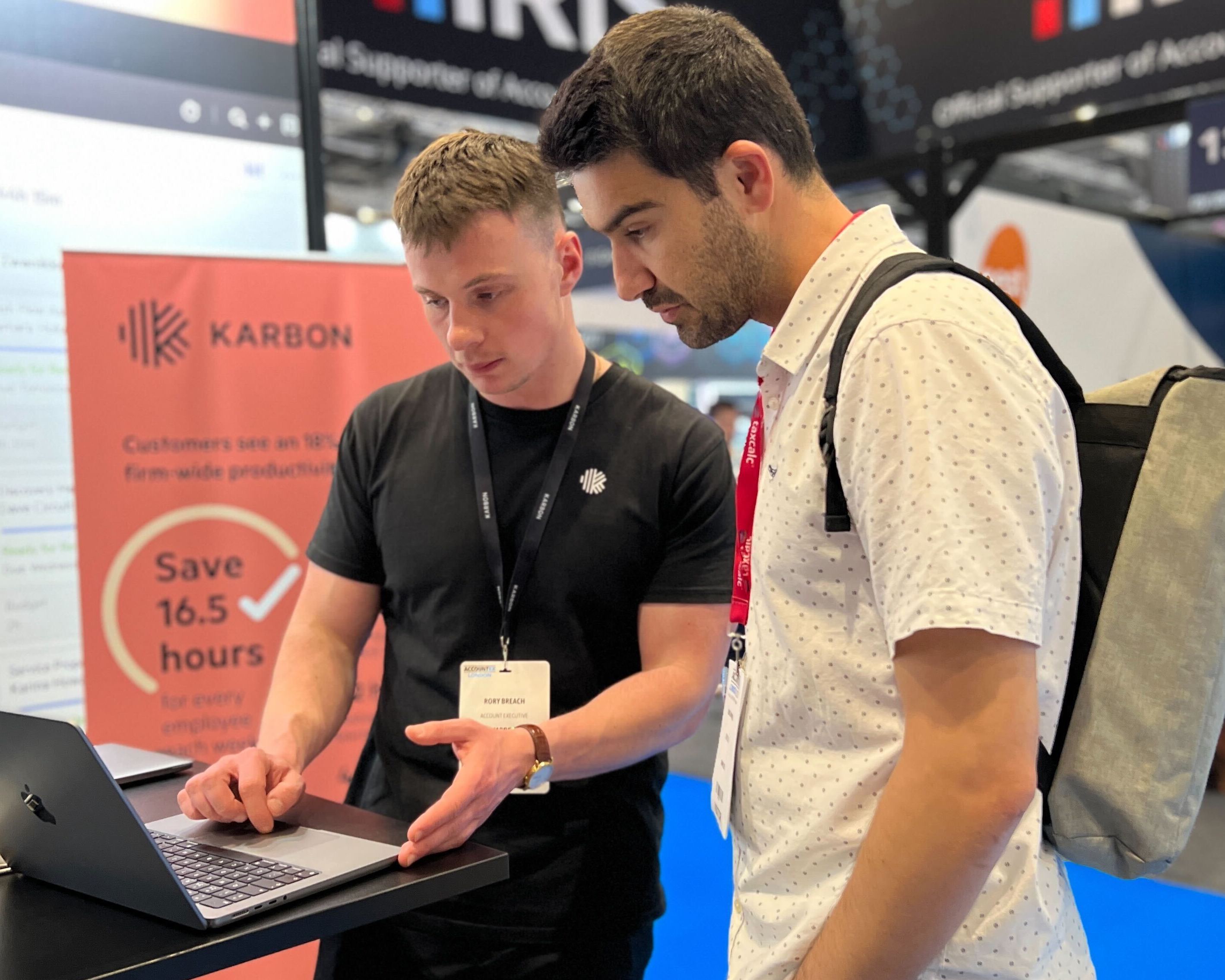 Rory walking someone through the features and functionality of Karbon during a demo at Accountex London 2023.