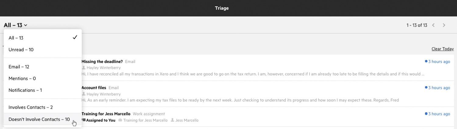 Filter emails in Triage