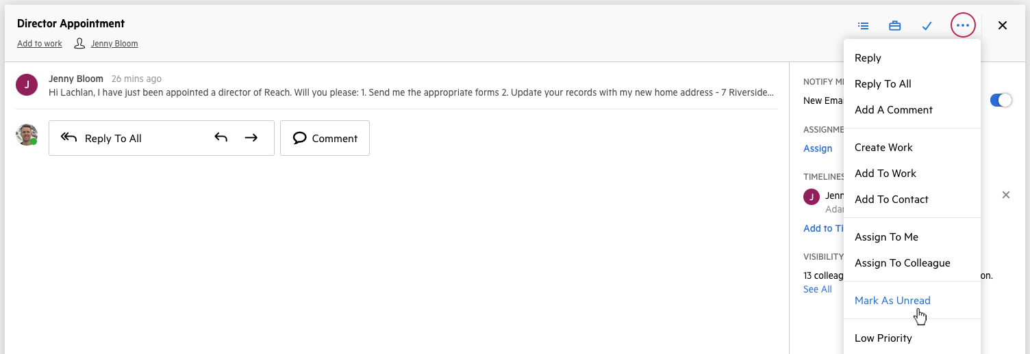Mark email as unread in Karbon