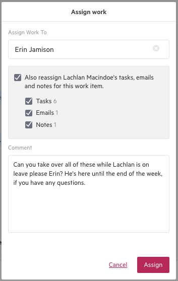 Re-assign work and items