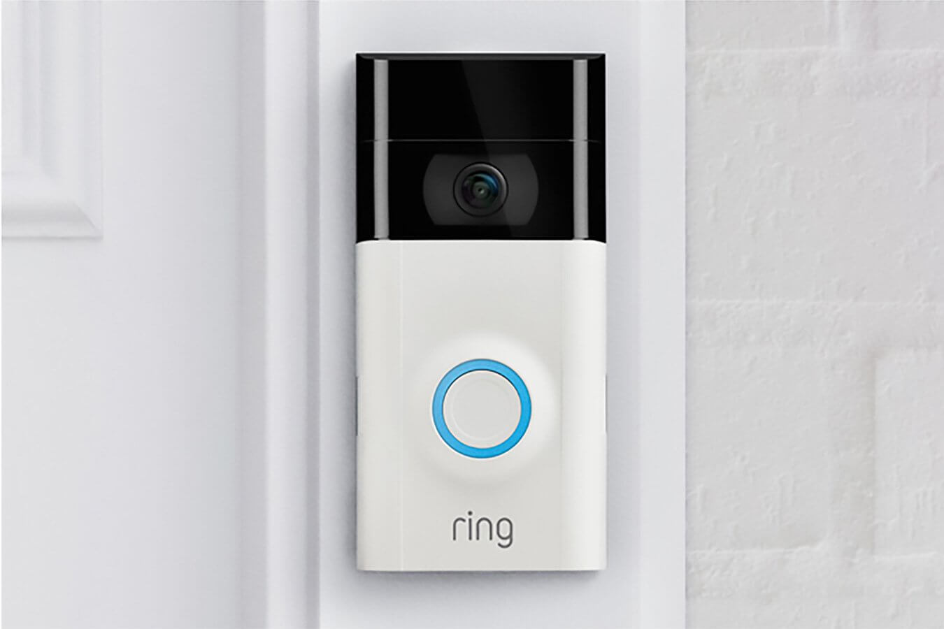Ring Video Doorbell 2 fitted with a white interchangeable faceplate for a customisable home security look.