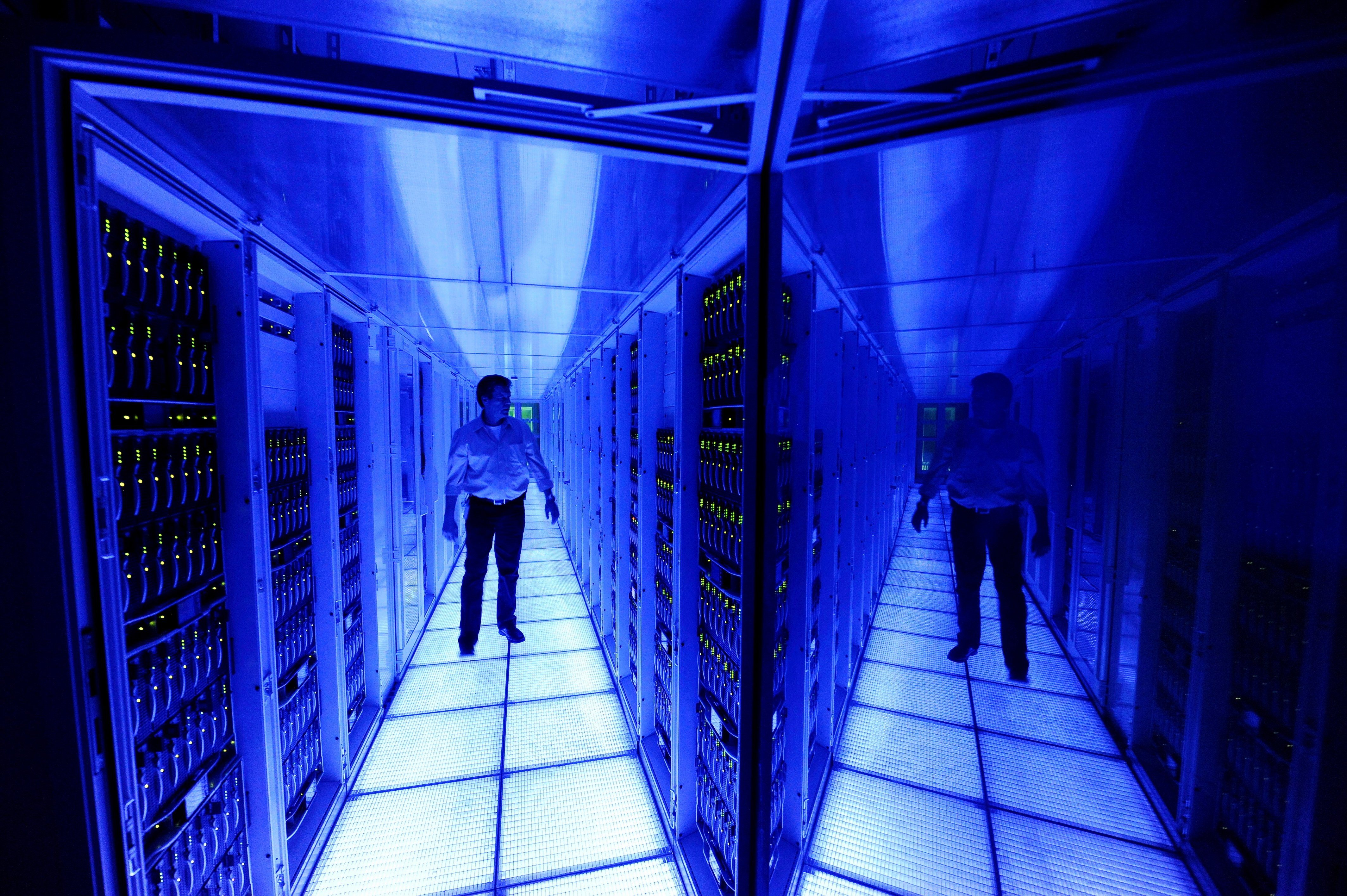 man walking through SAP lab