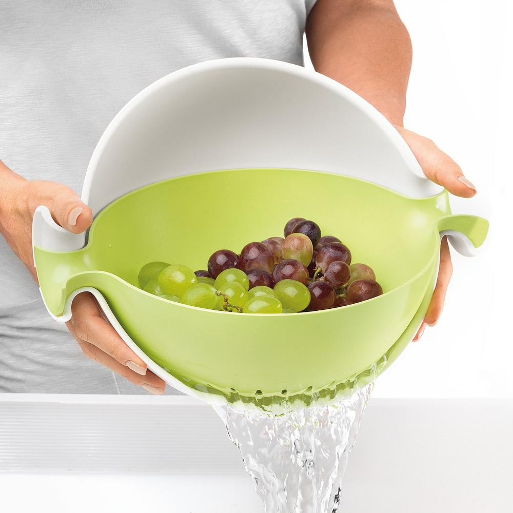 FREE Guzzini Spin and Drain Colander and Serving Bowl - White/Green