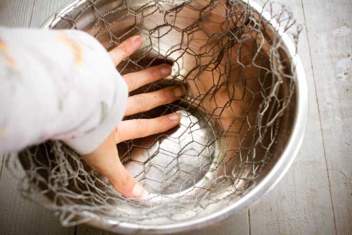 using the bowl to mold the chicken wire