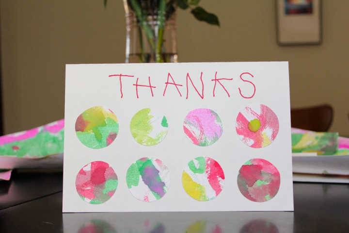 watercolor circles DIY thank you note 