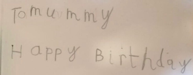6 year old writing birthday card