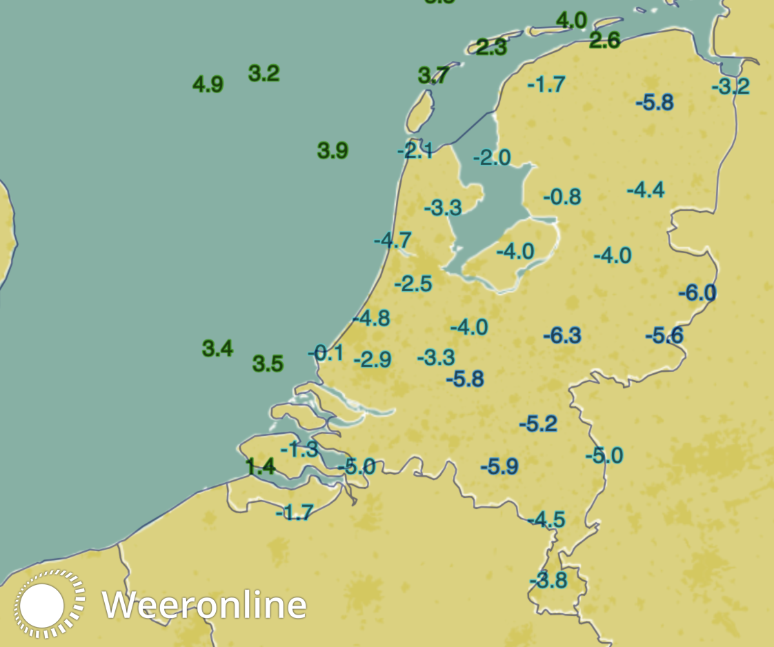 Minimumtemperatuur zondag 3 april 2022