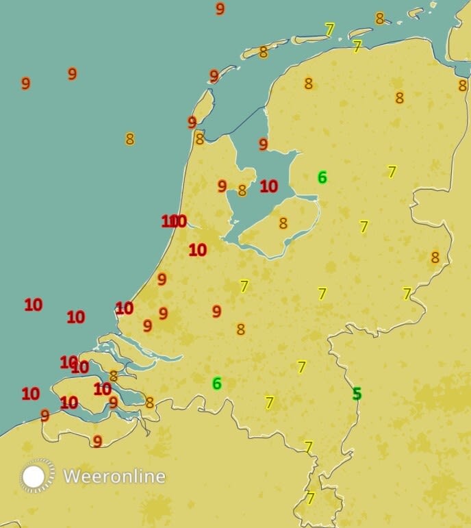 Officieel zware storm met windkracht 10 langs de kust. Bron: Weeronline.