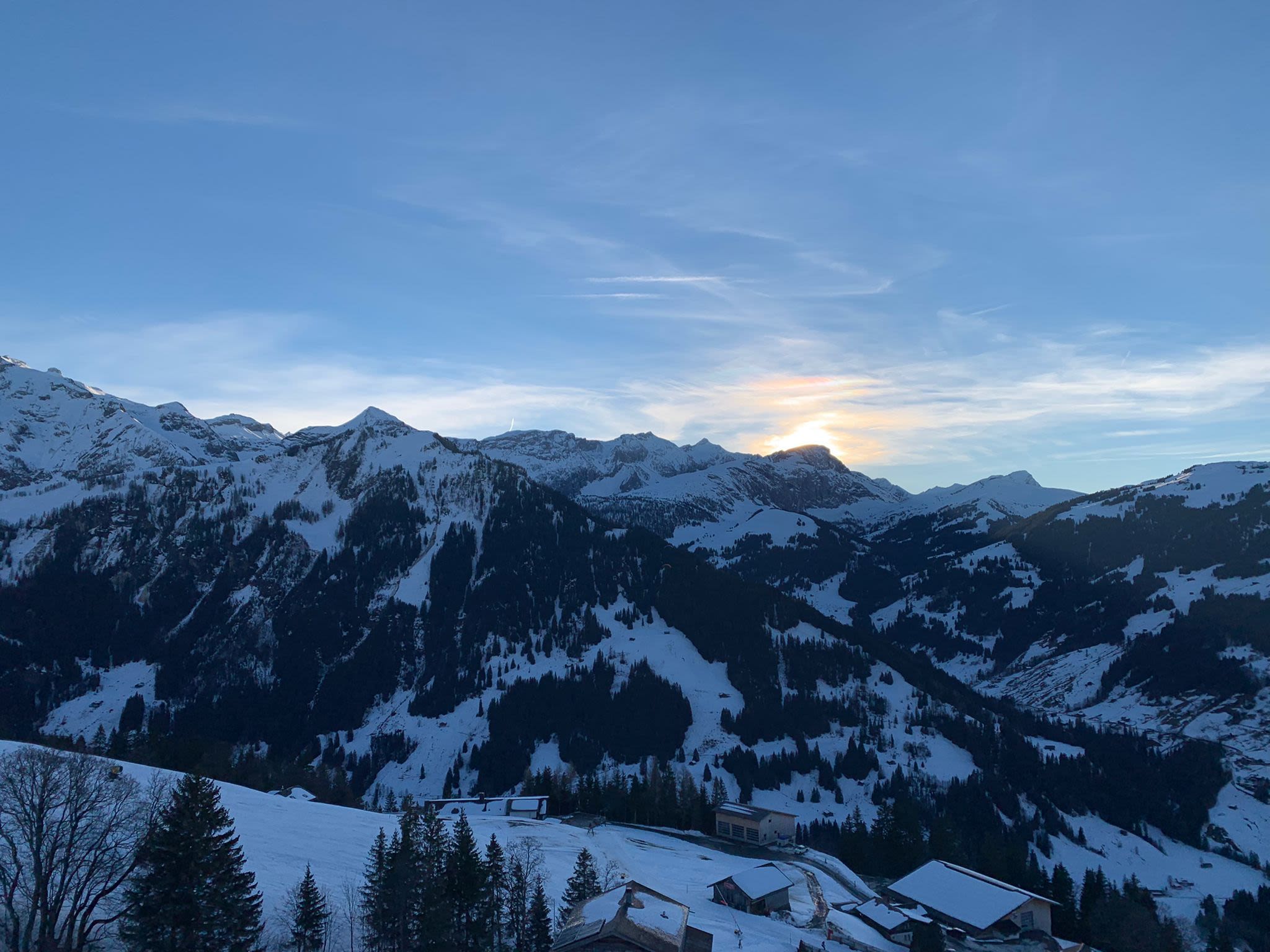 Mooie zonsondergang in de Alpen. Foto: Géraldine Lafeber.