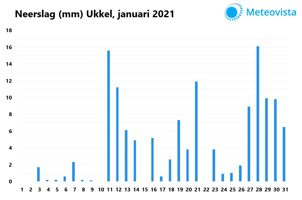 Neerslag januari 2021 België