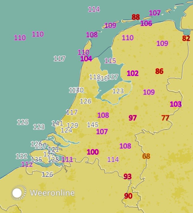 Cabauw een zeer zware windstoot van 145 km/uur