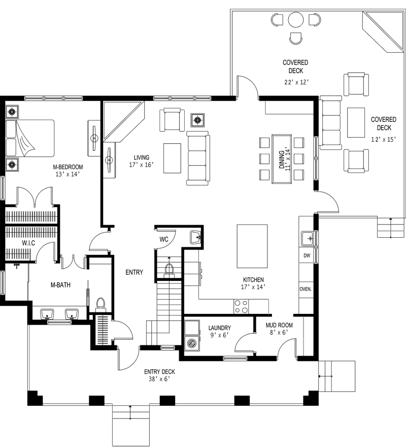 The 2D floor plan for River Dog's main level.