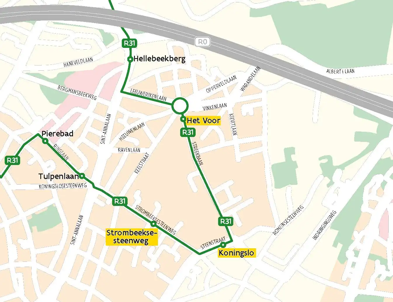 Kaart lijn R31 Vilvoorde Het Voor