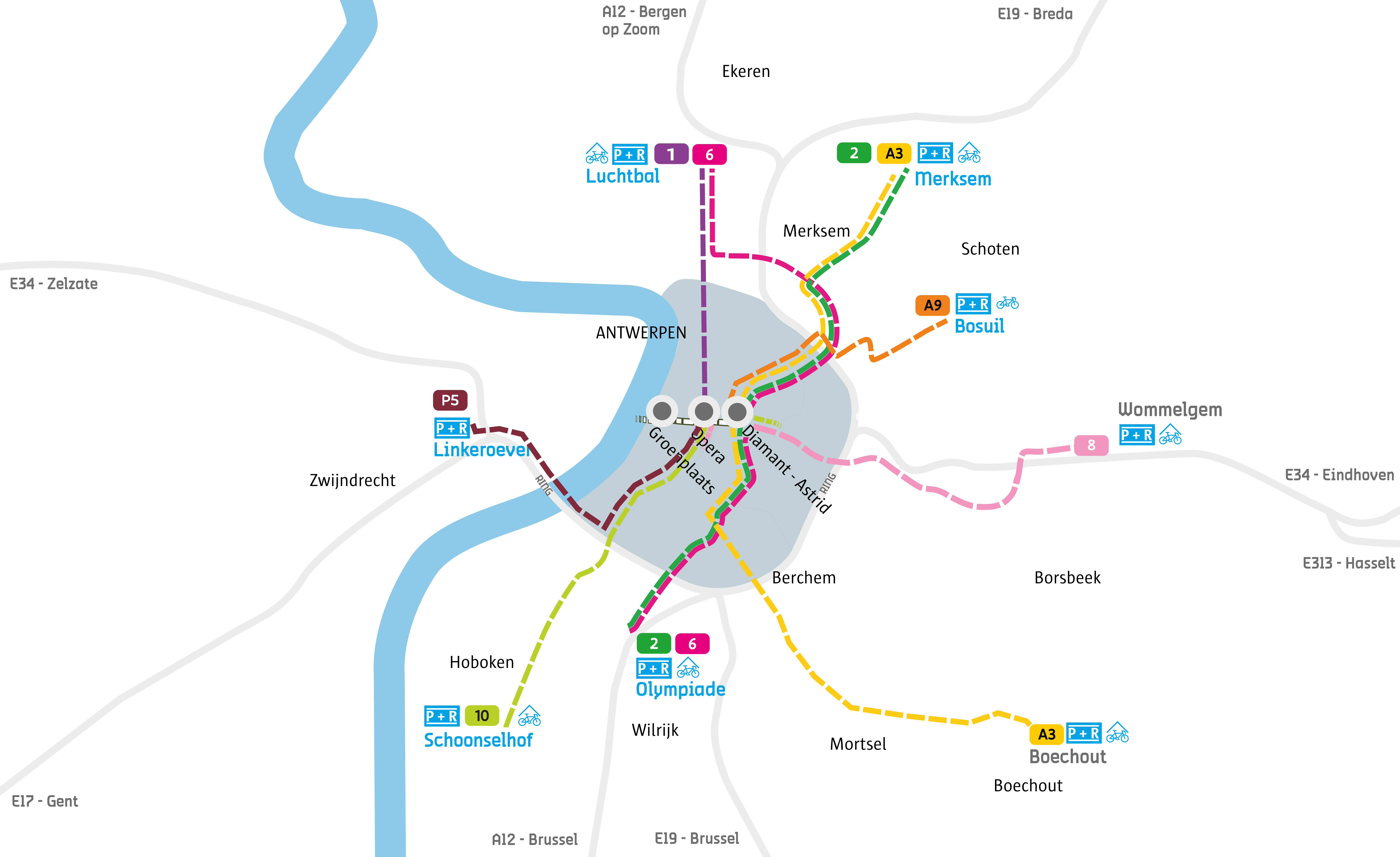 P+R kaart Antwerpen