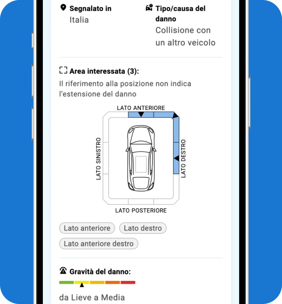Sezione danni del Report CARFAX