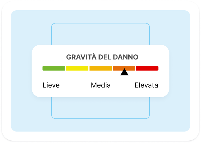 Scala della gravità del danno da lieve a elevata, con indicatore vicino al livello elevato.