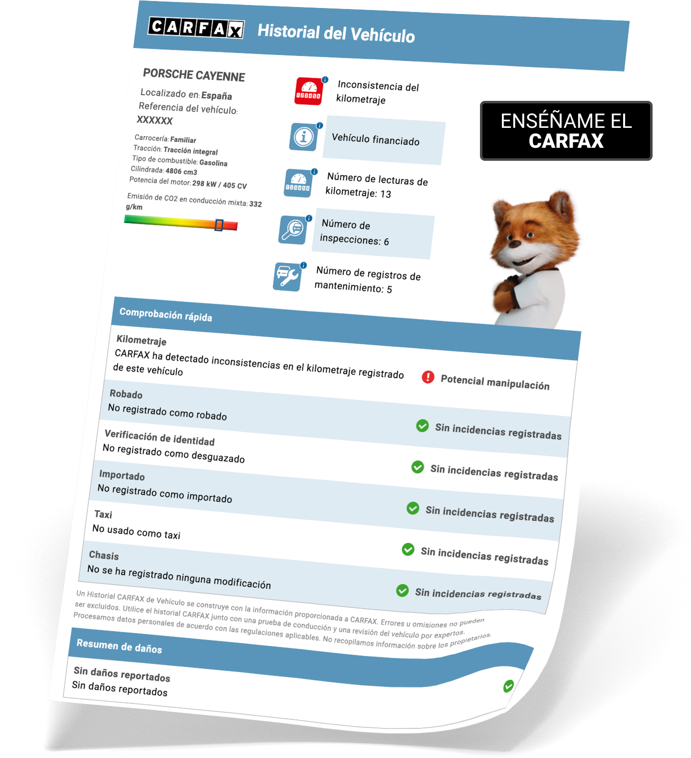 Maqueta del informe CARFAX Maqueta del informe CARFAX