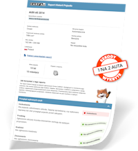 Makieta polskiego raportu historii pojazdu CARFAX z danymi auta i plakietką "Szkody wykryte: 1 na 2 auta". Makieta polskiego raportu historii pojazdu CARFAX z danymi auta i plakietką "Szkody wykryte: 1 na 2 auta".